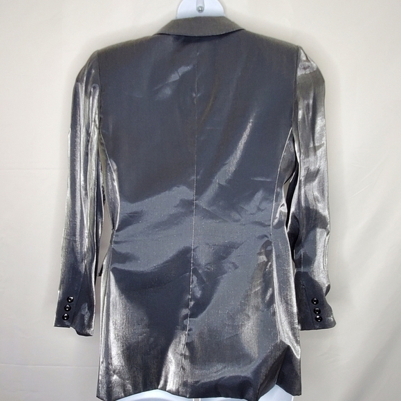 Gantos Silver Metallic Tie Front Blazer Size 14 Evening Jacket Mini Dress - Picture 4 of 15
